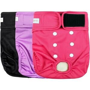 Langsprit Washable Female Dog Diapers (3 Pack) - No Leak Reusable Diapers Purple